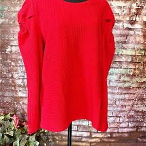 LOFT Red Textured Knit Long Sleeve Top